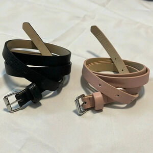 Thin Leather Belt Set Pink  Black, Size L